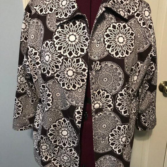 BAMBOO TRADERS WOMAN SIZE 1 X OPEN FRONT JACKET BROWN/WHITE 3/4 SLEEVES - Picture 1 of 2
